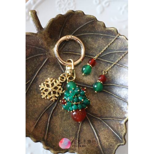 基礎串珠材料包 // 聖誕樹吊飾+聖誕系耳環 (經典紅綠) (1組)