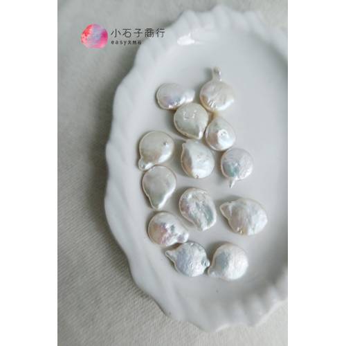 淡水珍珠-不規則扁水滴(白色)約12x15mm (1入)